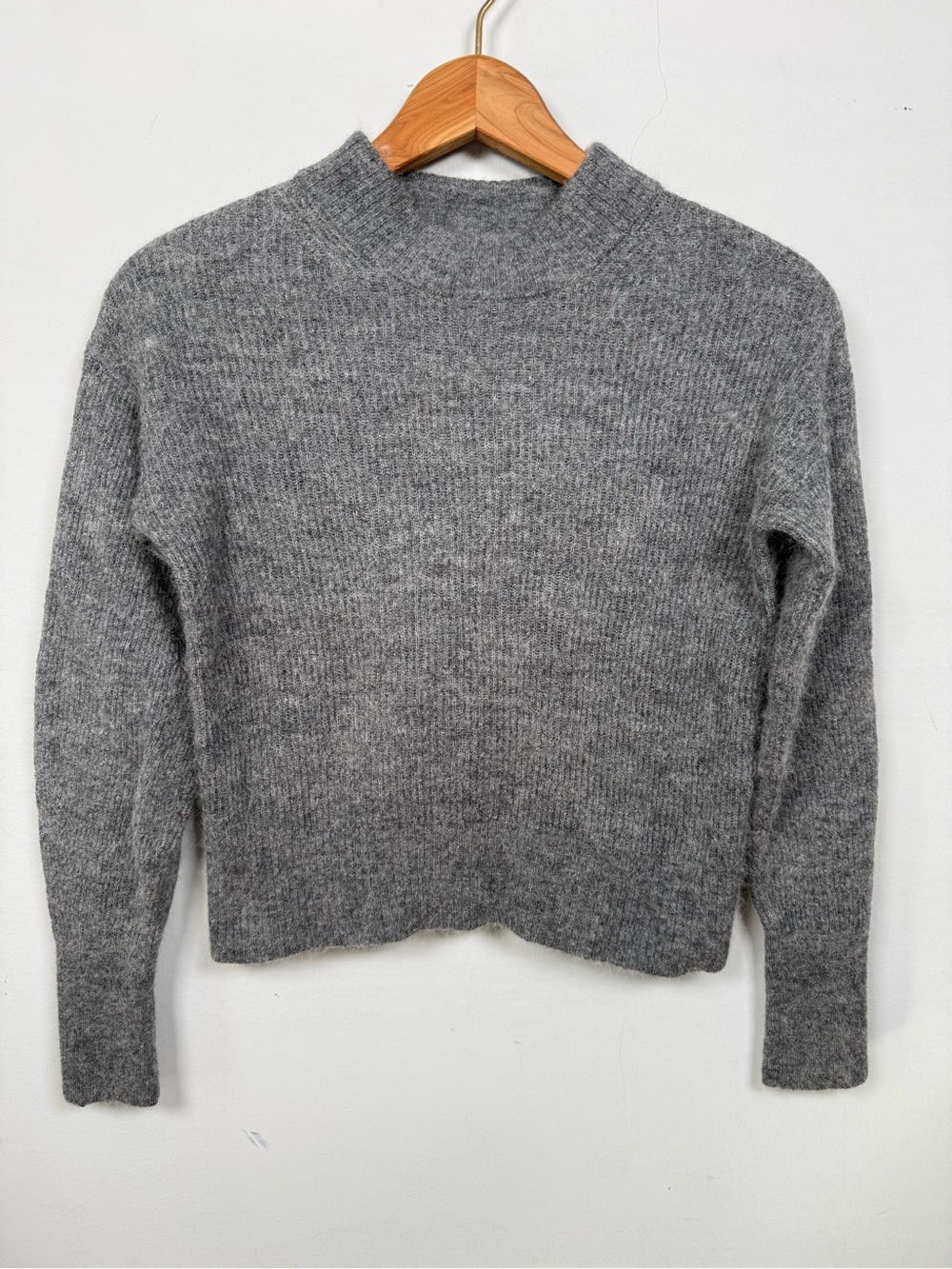 Quince Gray Alpaca Wool Blend Ribbed Mock Neck Knit Sweater Women’s Size S